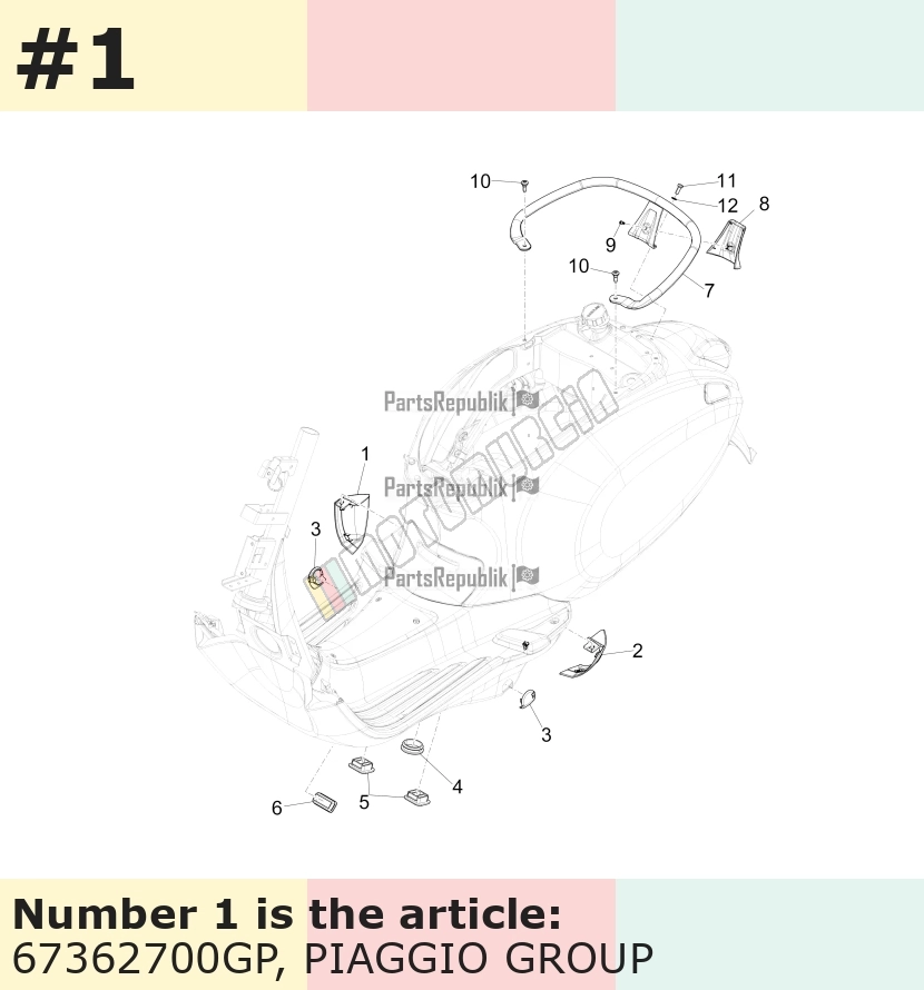 Couvercle, droit, jaune, Suffixe et code couleur Piaggio: GP_jaune 928/A