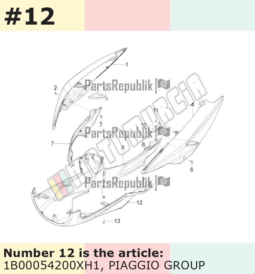Spoiler, gris, Suffixe et code couleur Piaggio: XH1_gris 746/B