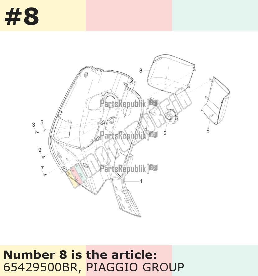 Couvercle, droit, blanc, Suffixe et code couleur Piaggio: BR_blanc montebianco / innocenza / 544