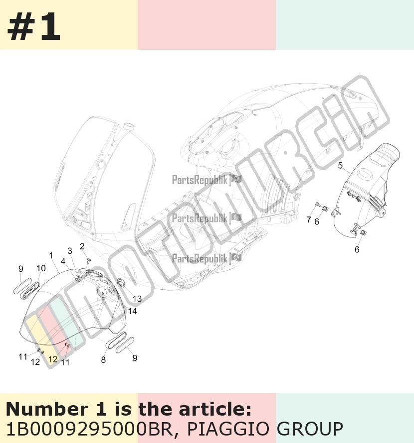 Garde-boue avant, blanc, Suffixe et code couleur Piaggio: BR_blanc montebianco / innocenza / 544, (USA)