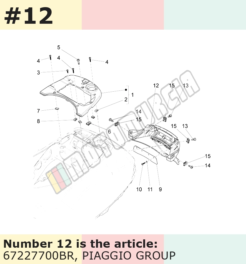 Support plaque d'immatriculation, blanc, Suffixe et code couleur Piaggio: BR_blanc montebianco / innocenza / 544