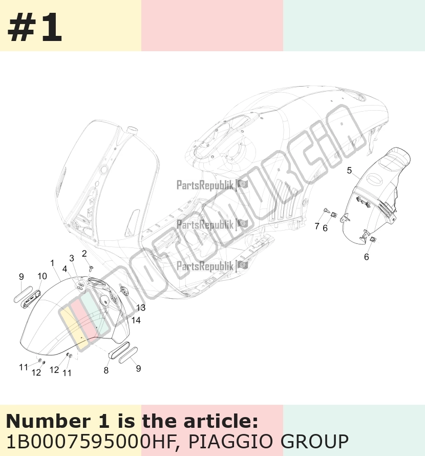 Garde-boue avant, gris, Suffixe et code couleur Piaggio: HF_gris 784/B