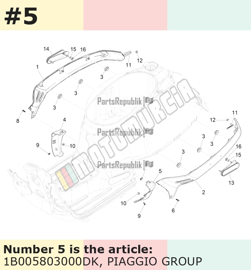 Cache/entourage/habillage, gauche, bleu, Suffixe et code couleur Piaggio: DK_bleu 289/A