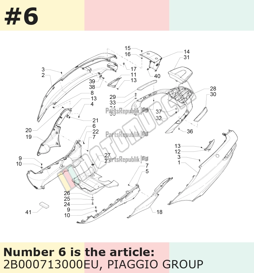 Spoiler, droit, argent, Suffixe et code couleur Piaggio: EU_gris pulsar 711/B