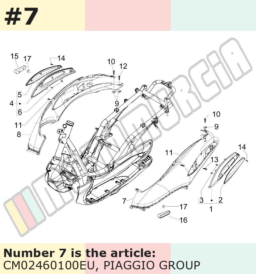 Carénage latéral, gauche, argent, Suffixe et code couleur Piaggio: EU_gris pulsar 711/B