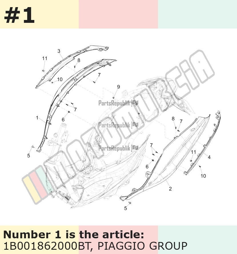 Carénage latéral, droit, blanc, Suffixe et code couleur Piaggio: BT_blanc perle 566