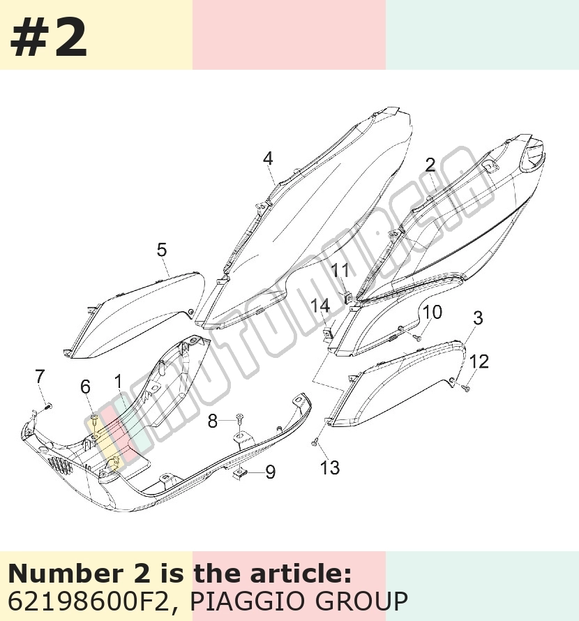 Carénage latéral, gauche, argent, Suffixe et code couleur Piaggio: F2_argent excalibur 738/A