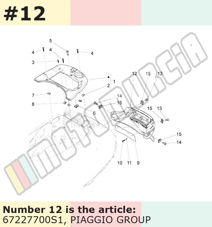 Support plaque d'immatriculation, rouge, Suffixe et code couleur Piaggio: S1_rouge chianti 127/A