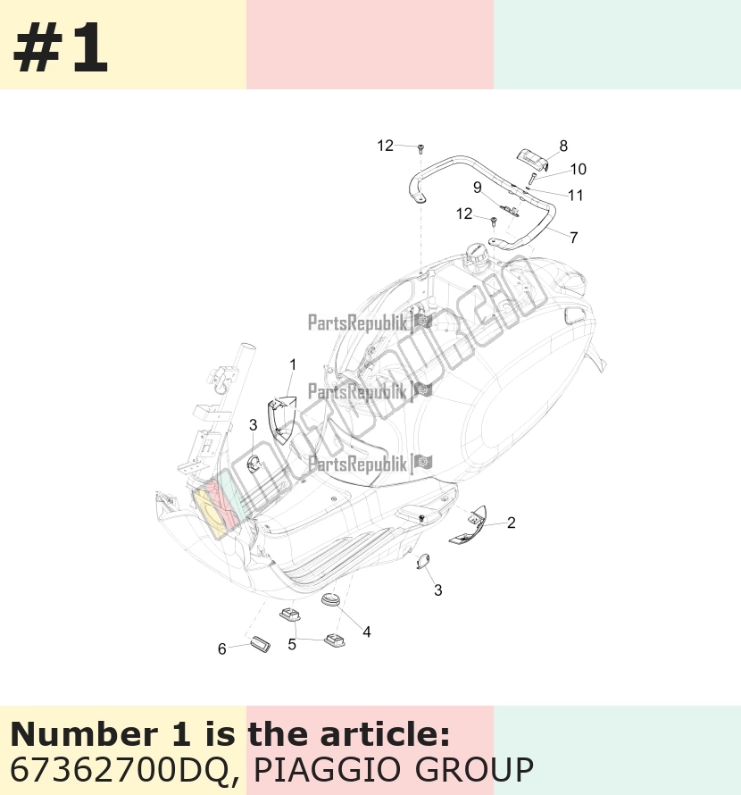 Couvercle, droit, bleu, Suffixe et code couleur Piaggio: DQ_bleu 261/A