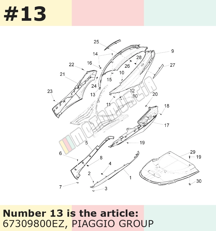 Carénage latéral, droit, gris, Suffixe et code couleur Piaggio: EZ_gris titane 742/B