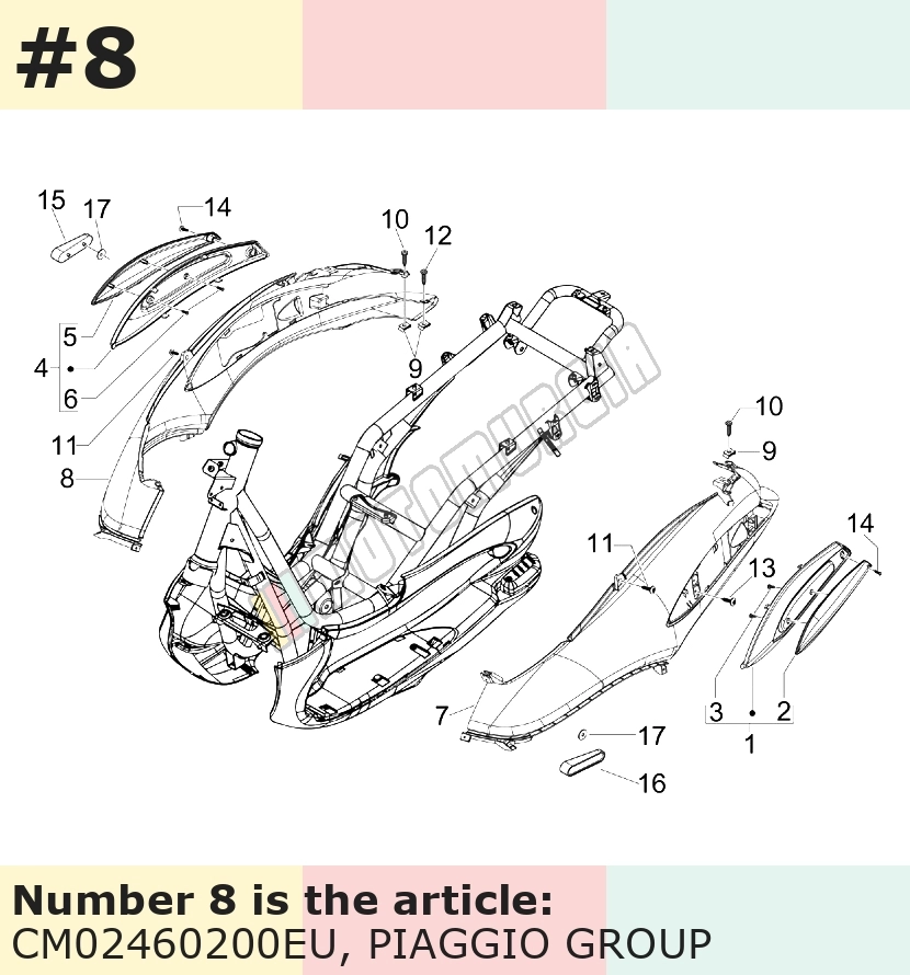 Carénage latéral, droit, argent, Suffixe et code couleur Piaggio: EU_gris pulsar 711/B