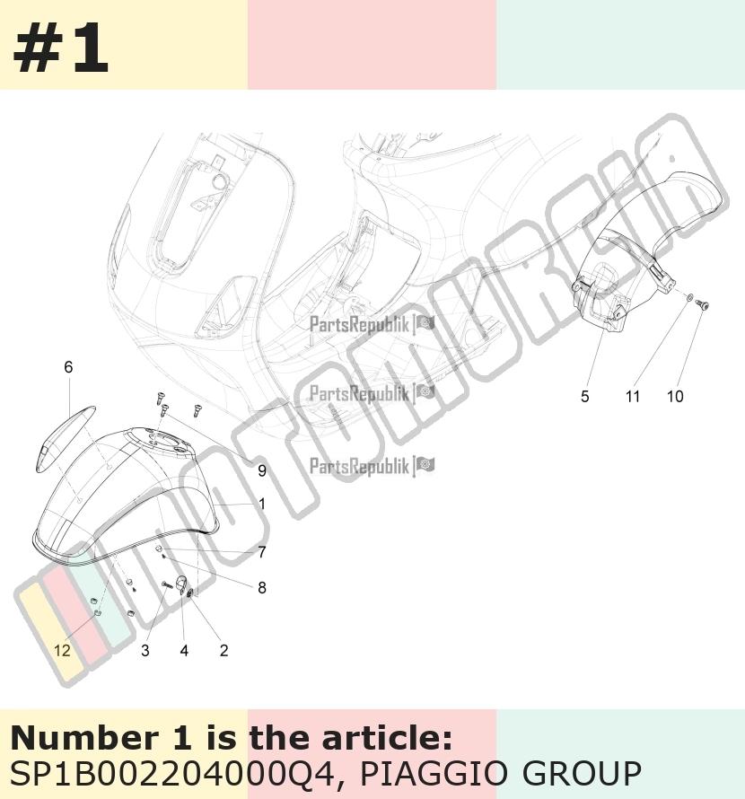 Garde-boue avant, blanc, Suffixe et code couleur Piaggio: Q4_blanc 505/A
