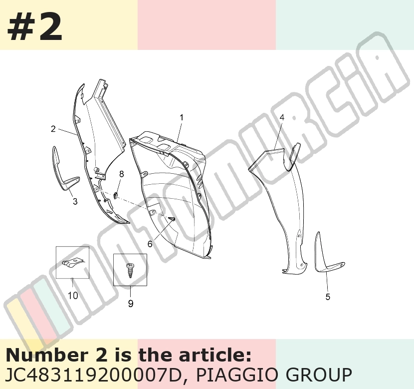 Carénage latéral, droit, blanc, Suffixe et code couleur Piaggio: 7D_blanc flair
