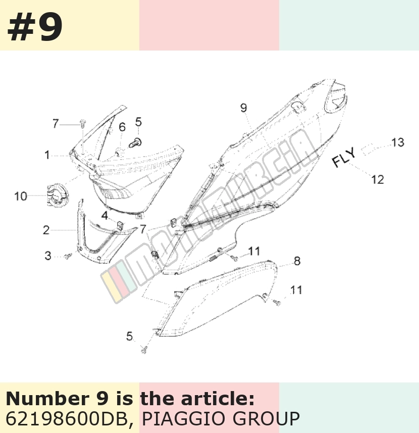 Carénage latéral, gauche, bleu, Suffixe et code couleur Piaggio: DB_bleu marine 213/A