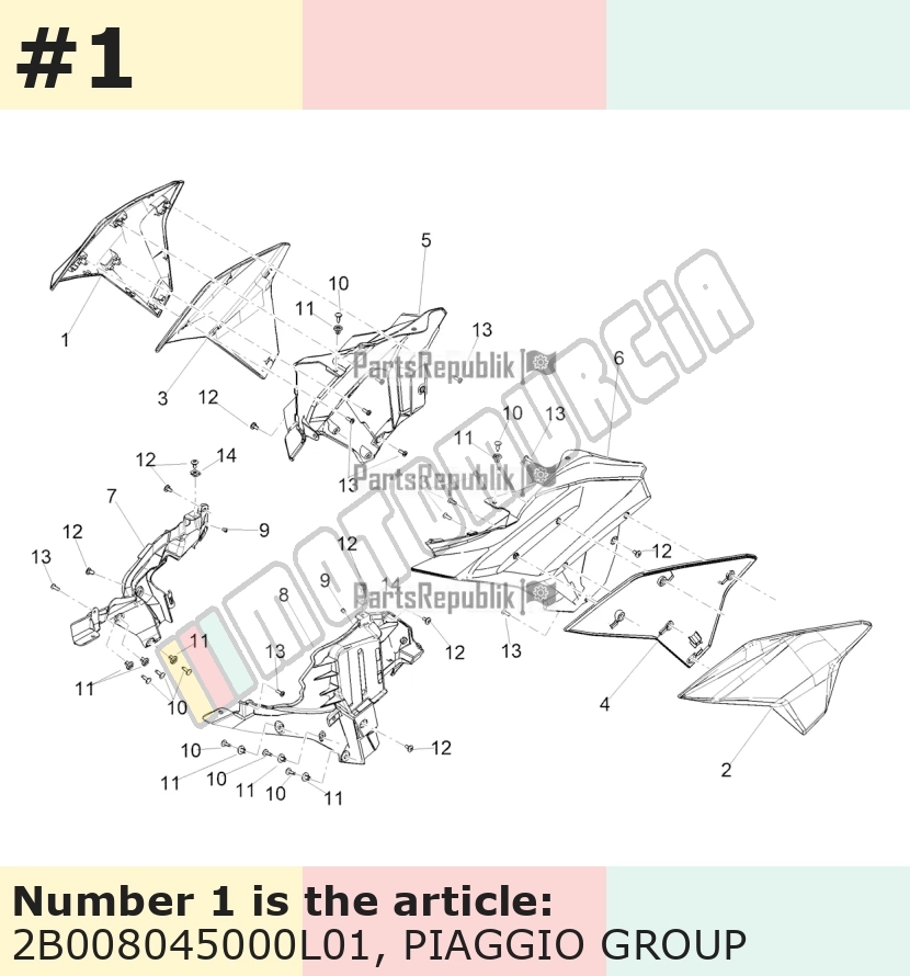 Cache/entourage/habillage, sans autocollant droit, or, Suffixe et code couleur Piaggio: L01_or acide
