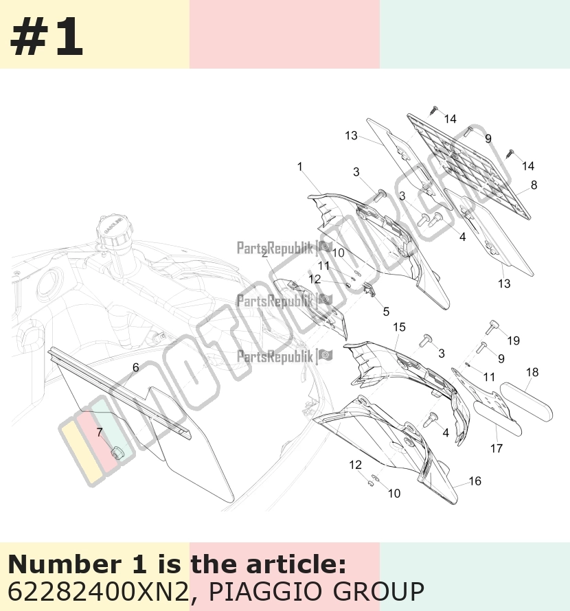 Support plaque d'immatriculation, noir, Suffixe et code couleur Piaggio: XN2_noir cosmos / vulcano / 98/A