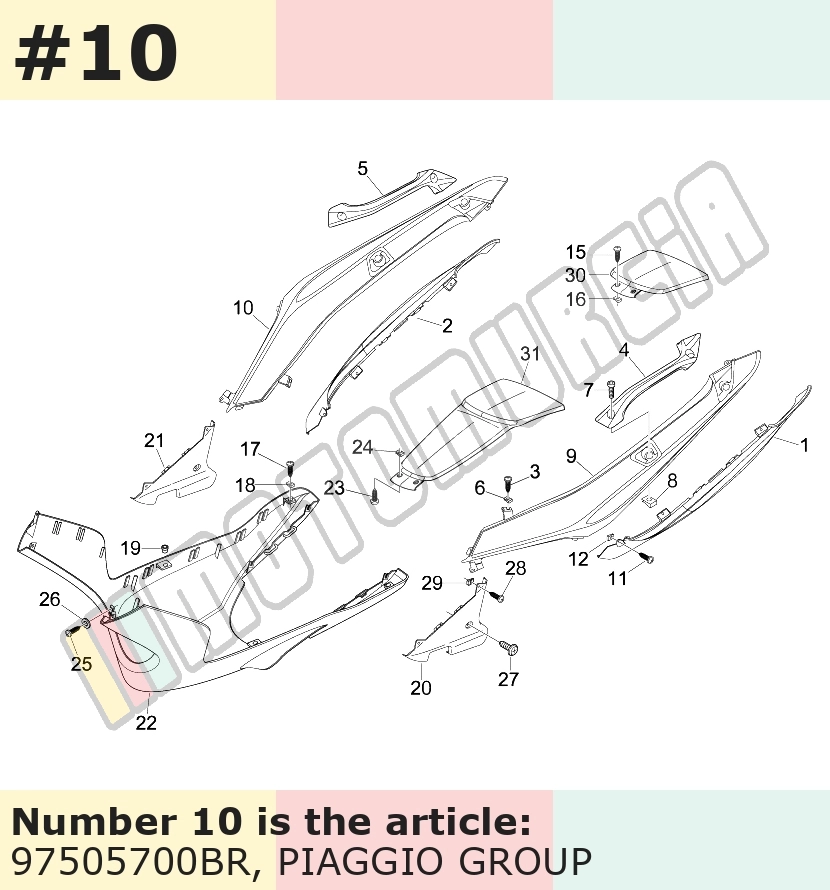 Carénage latéral, droit, blanc, Suffixe et code couleur Piaggio: BR_blanc montebianco / innocenza / 544