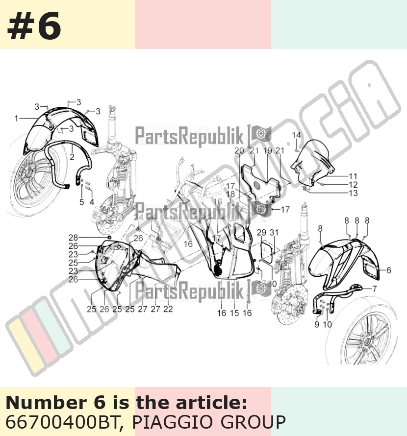 Garde-boue gauche, blanc, Suffixe et code couleur Piaggio: BT_blanc perle 566