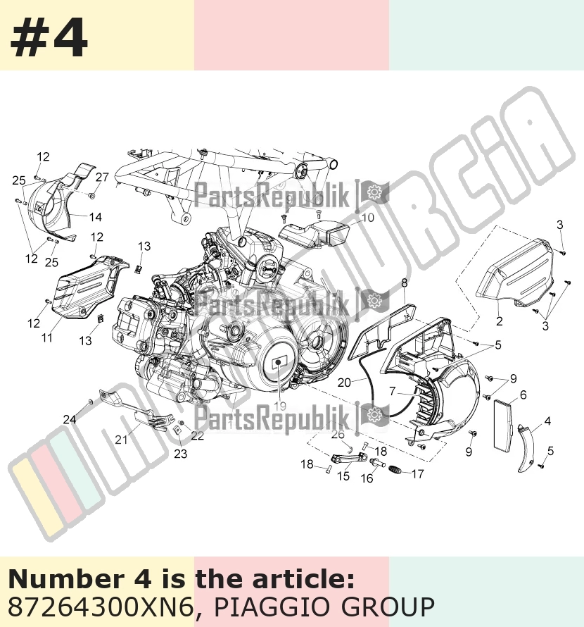 Cache/entourage/habillage, gauche, noir, Suffixe et code couleur Piaggio: XN6_noir mat 168