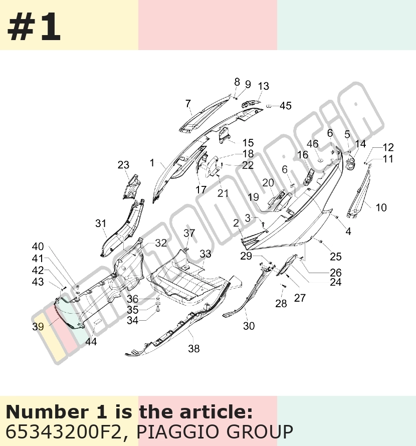 Carénage latéral, droit, argent, Suffixe et code couleur Piaggio: F2_argent excalibur 738/A