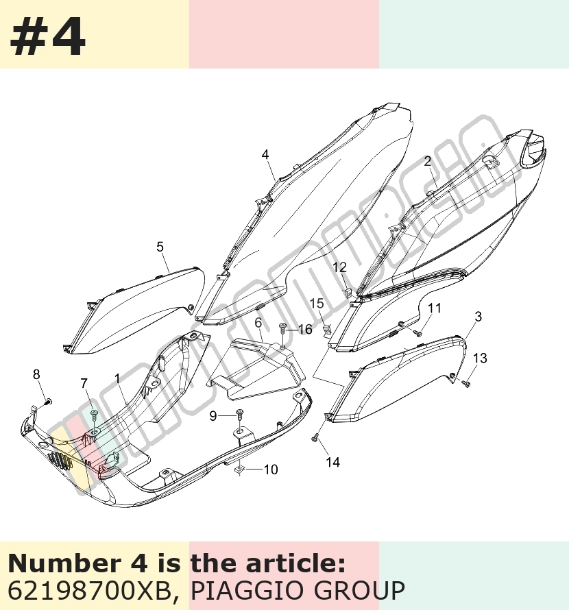 Carénage latéral, droit, blanc, Suffixe et code couleur Piaggio: XB_blanc polaire 553