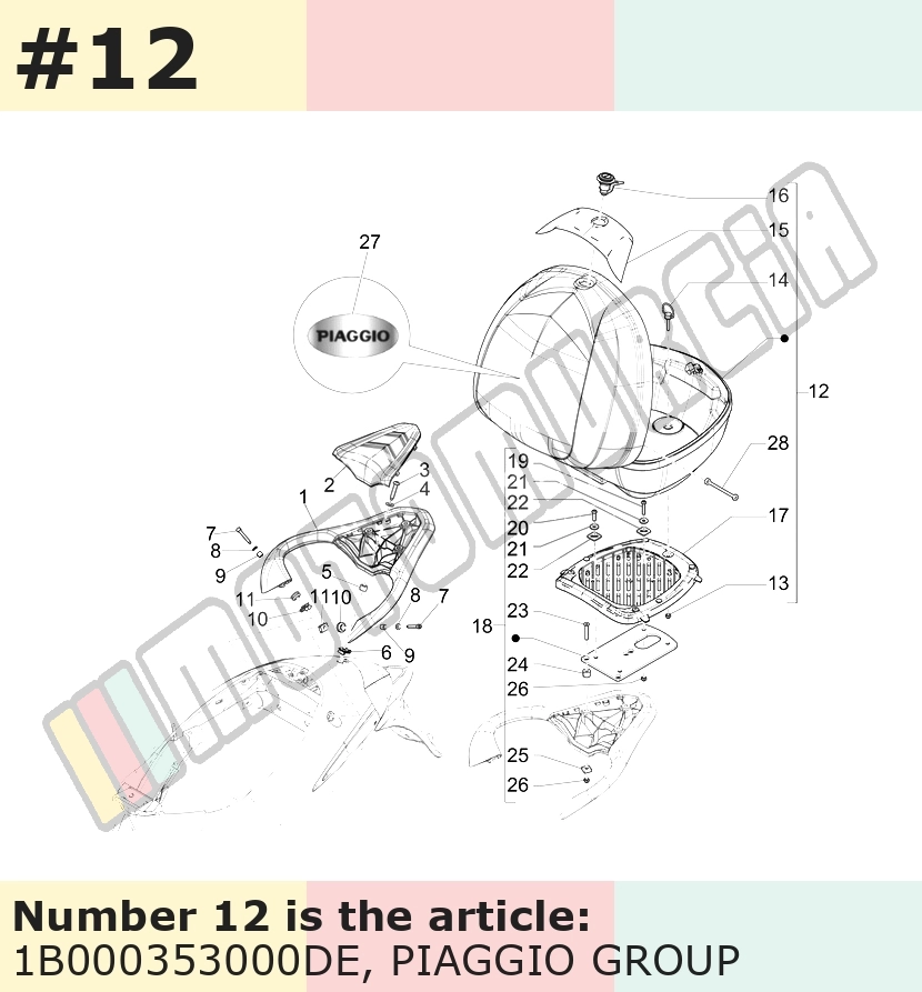 Top case, bleu, Suffixe et code couleur Piaggio: DE_bleu midnight 222/A