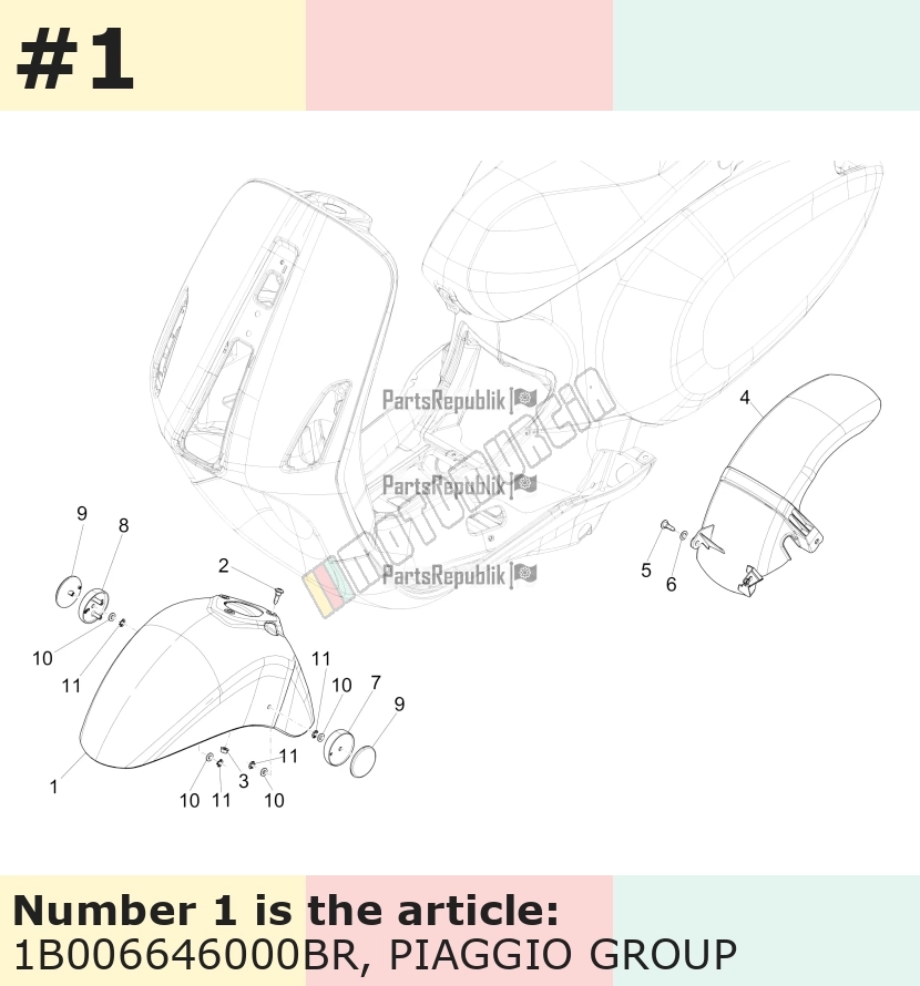 Garde-boue avant, blanc, Suffixe et code couleur Piaggio: BR_blanc montebianco / innocenza / 544
