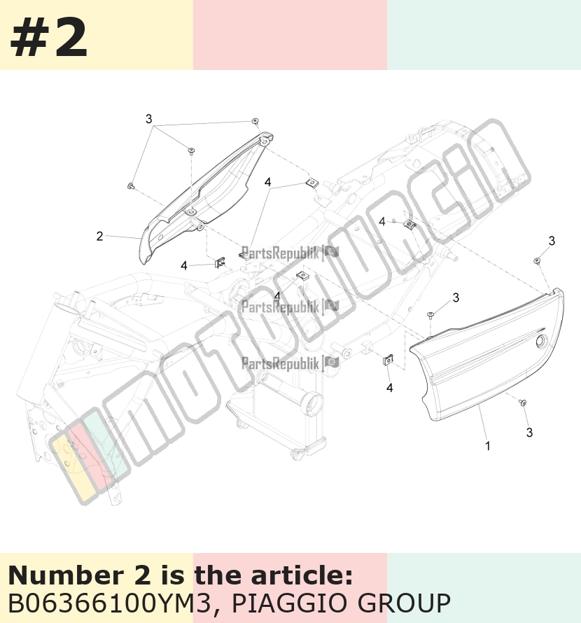 Carénage latéral, droit, marron, Suffixe et code couleur Piaggio: YM3_marron Bistro