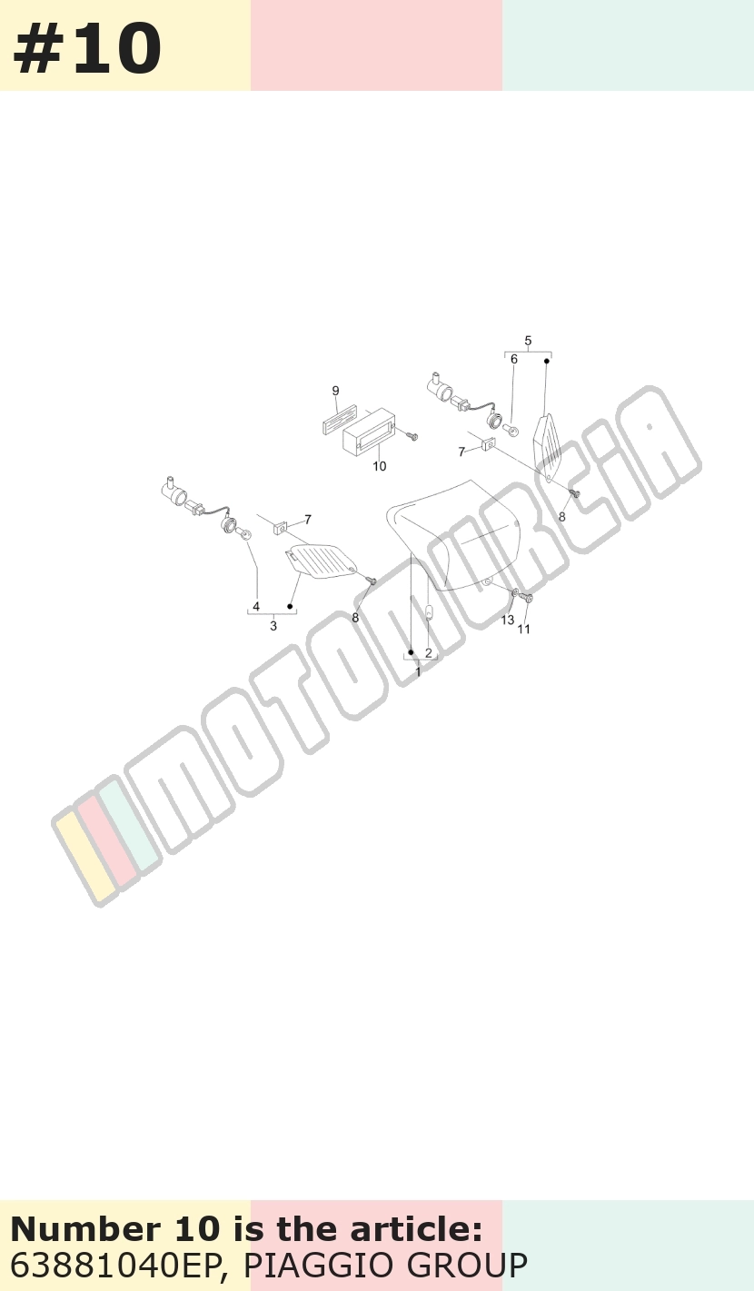 Éclairage de la plaque d'immatriculation anthracite, Suffixe et code couleur Piaggio: EP_gris avion 780/A
