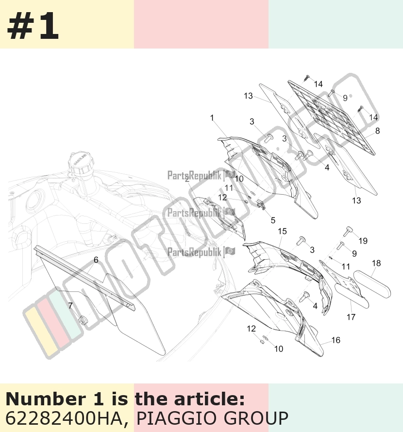 Support plaque d'immatriculation, argent, Suffixe et code couleur Piaggio: HA_argent / dolomiti / 770/B