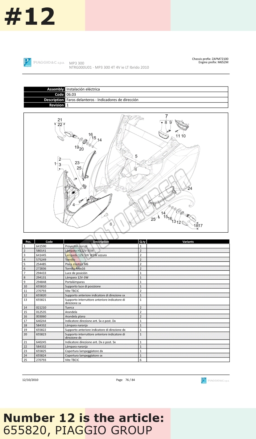 Bracket for indicators, front, left