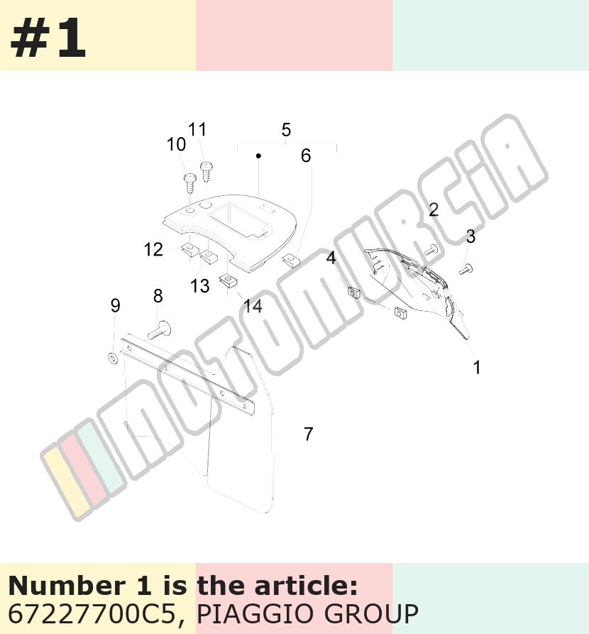 Support plaque d'immatriculation, vert, Suffixe et code couleur Piaggio: C5_bleu ciel 241/A