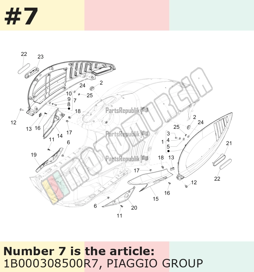 Carénage latéral, droit, rouge, Suffixe et code couleur Piaggio: R7_rouge dragon / passion /894