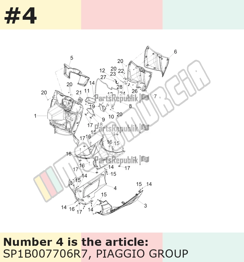 Spoiler, droit, rouge, Suffixe et code couleur Piaggio: R7_rouge dragon / passion /894