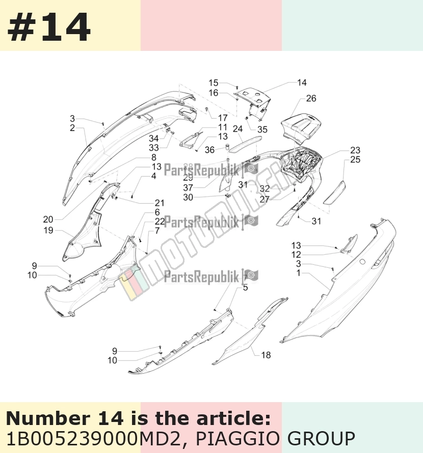 Cache/entourage/habillage, marron, Suffixe et code couleur Piaggio: MD2_marron 129/A