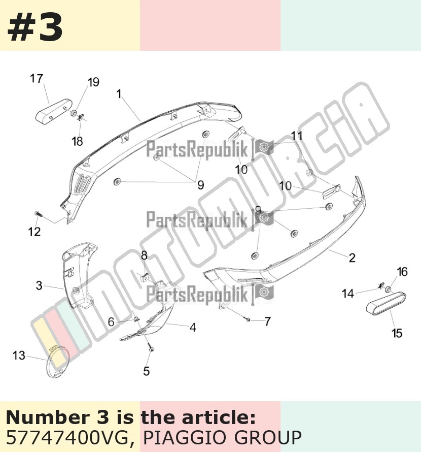 Cache/entourage/habillage, droit, vert, Suffixe et code couleur Piaggio: VG_vert portofino 305/A