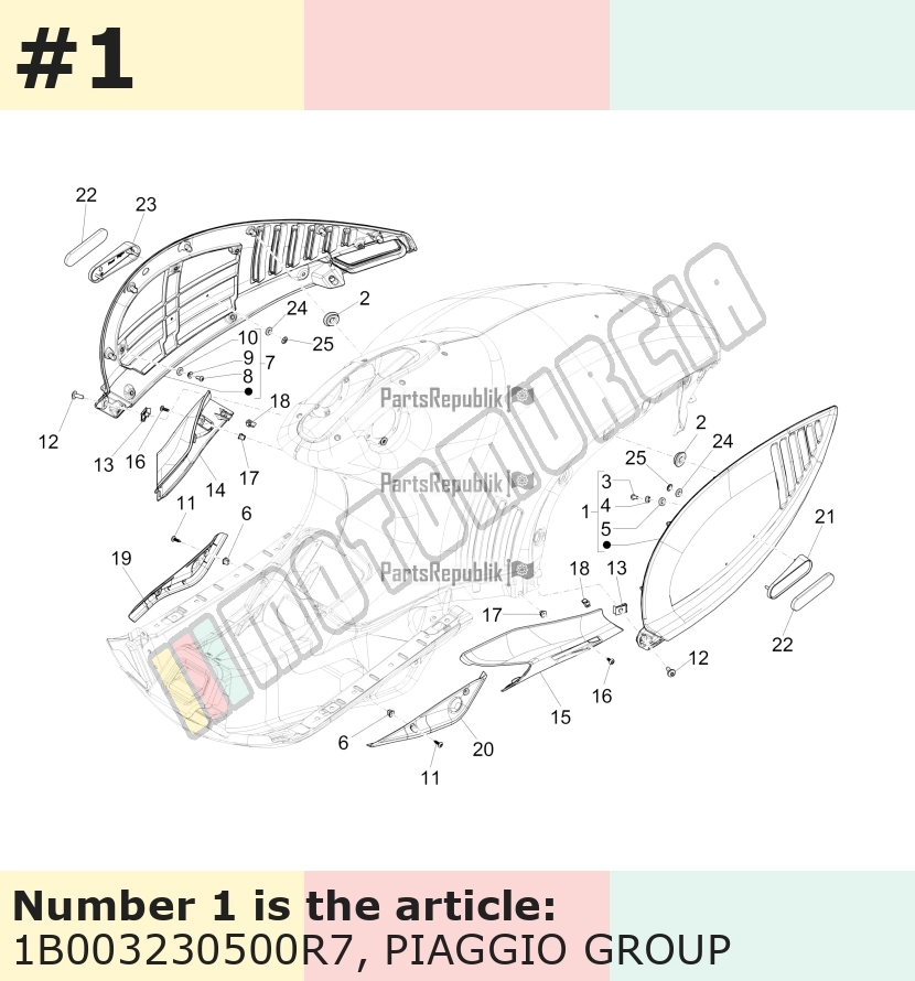 Carénage latéral, gauche, rouge, Suffixe et code couleur Piaggio: R7_rouge dragon / passion /894