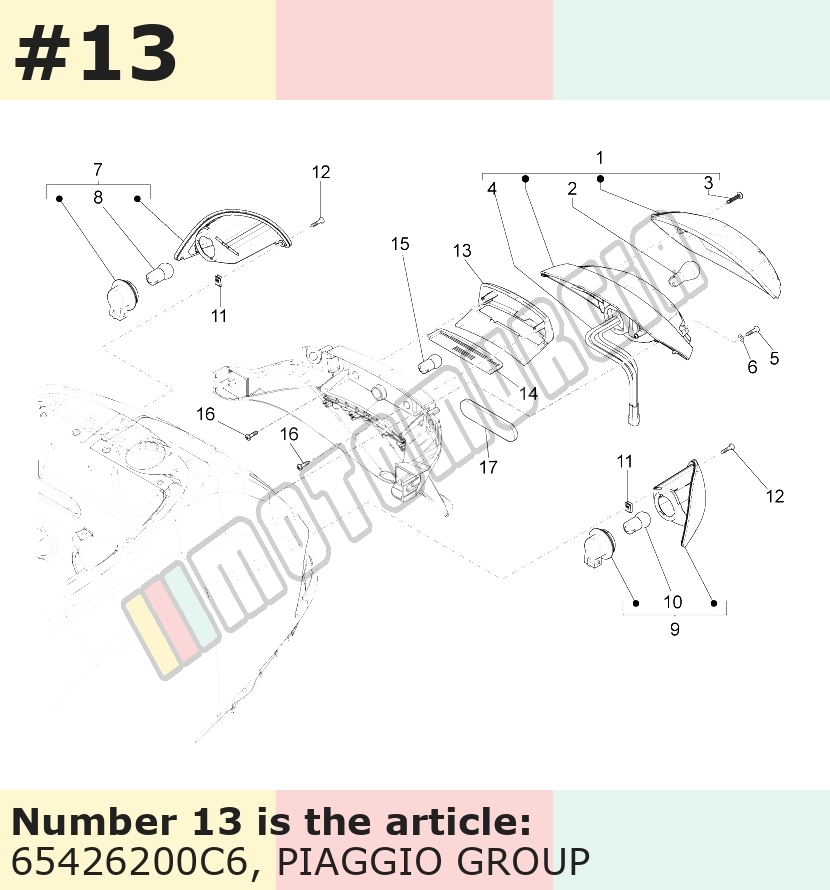 Cache/entourage/habillage, bleu, Suffixe et code couleur Piaggio: C6_bleu ciel 254/A