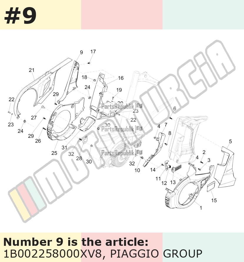 Cache/entourage/habillage, droit, vert, Suffixe et code couleur Piaggio: XV8_vert 335/A