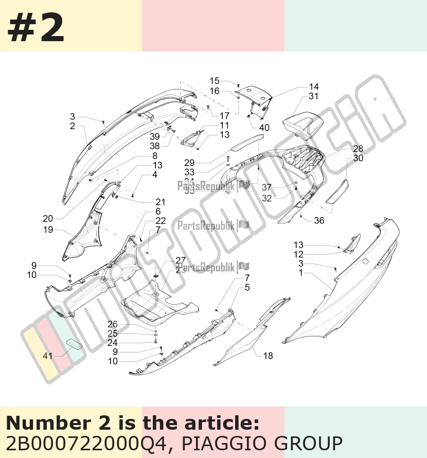 Carénage latéral, droit, blanc, Suffixe et code couleur Piaggio: Q4_blanc 505/A