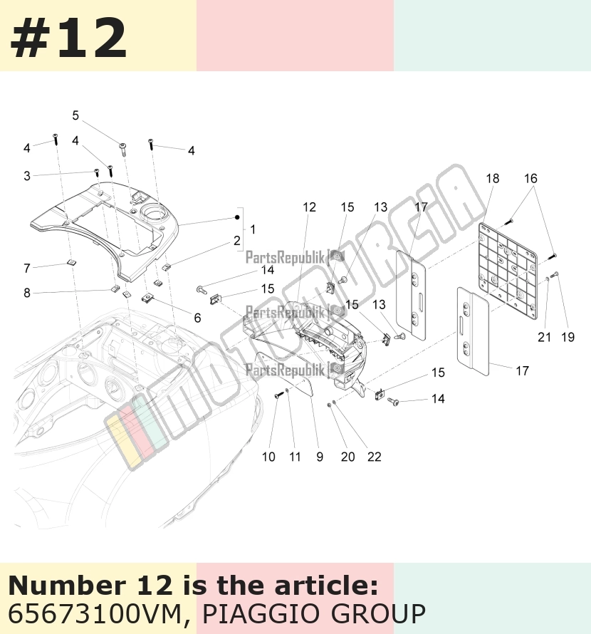 Support plaque d'immatriculation, vert, Suffixe et code couleur Piaggio: VM_vert 328/A