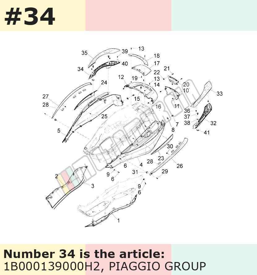 Poignée inférieur droit, argent, Suffixe et code couleur Piaggio: H2_gris ghiacco 755/B