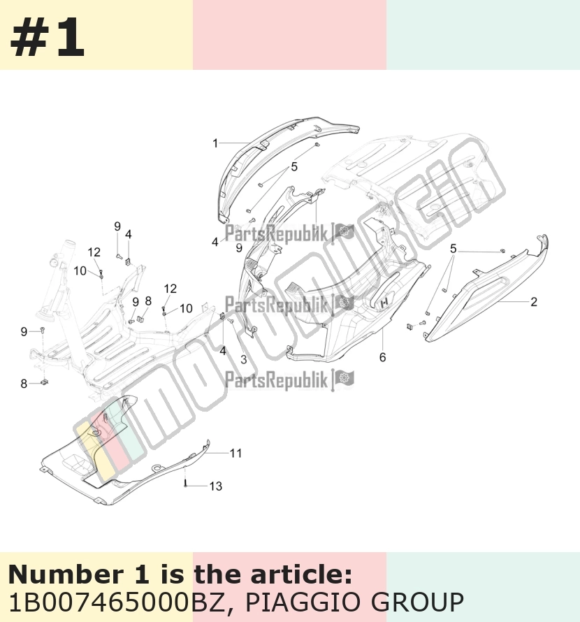 Carénage latéral, droit, blanc, Suffixe et code couleur Piaggio: BZ_blanc étoile 595