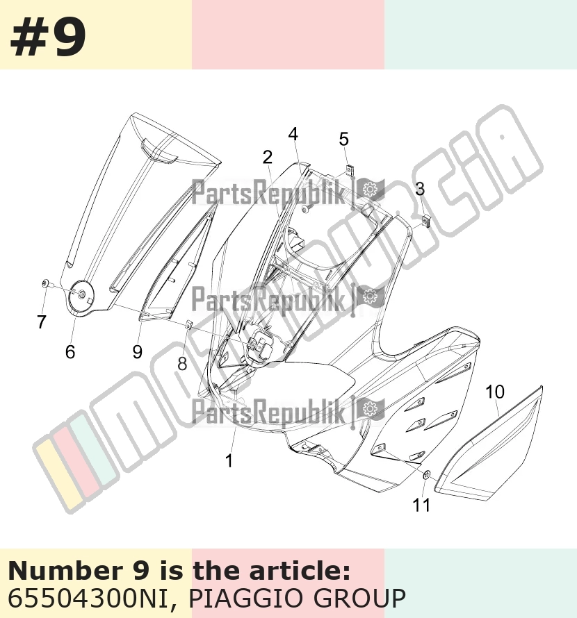 Cache/entourage/habillage, droit, noir, Suffixe et code couleur Piaggio: NI_noir mat meteor 80/B