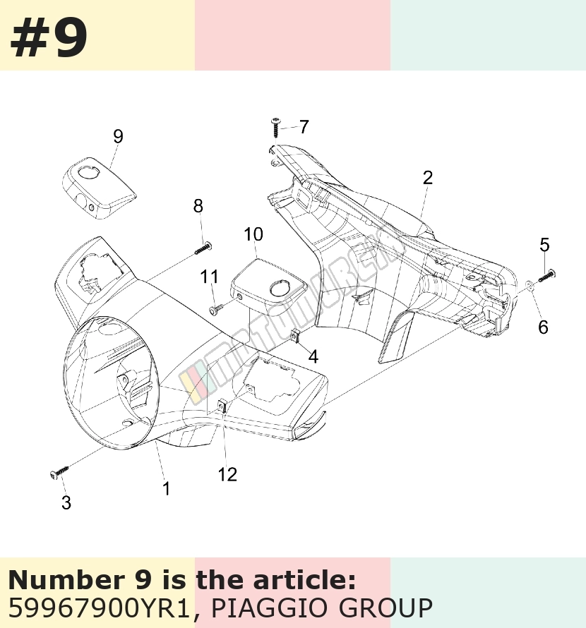 Couvercle, droit, rouge, Suffixe et code couleur Piaggio: YR1_rouge chianti 102/A, (USA)