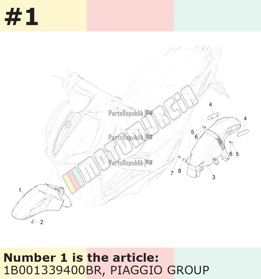 Garde-boue avant, blanc, Suffixe et code couleur Piaggio: BR_blanc montebianco / innocenza / 544