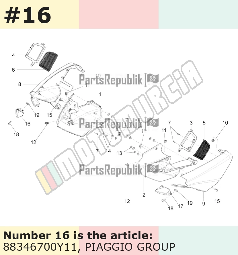 Couvercle, droit, gris, Suffixe et code couleur Piaggio: Y11_gris techno, (USA)