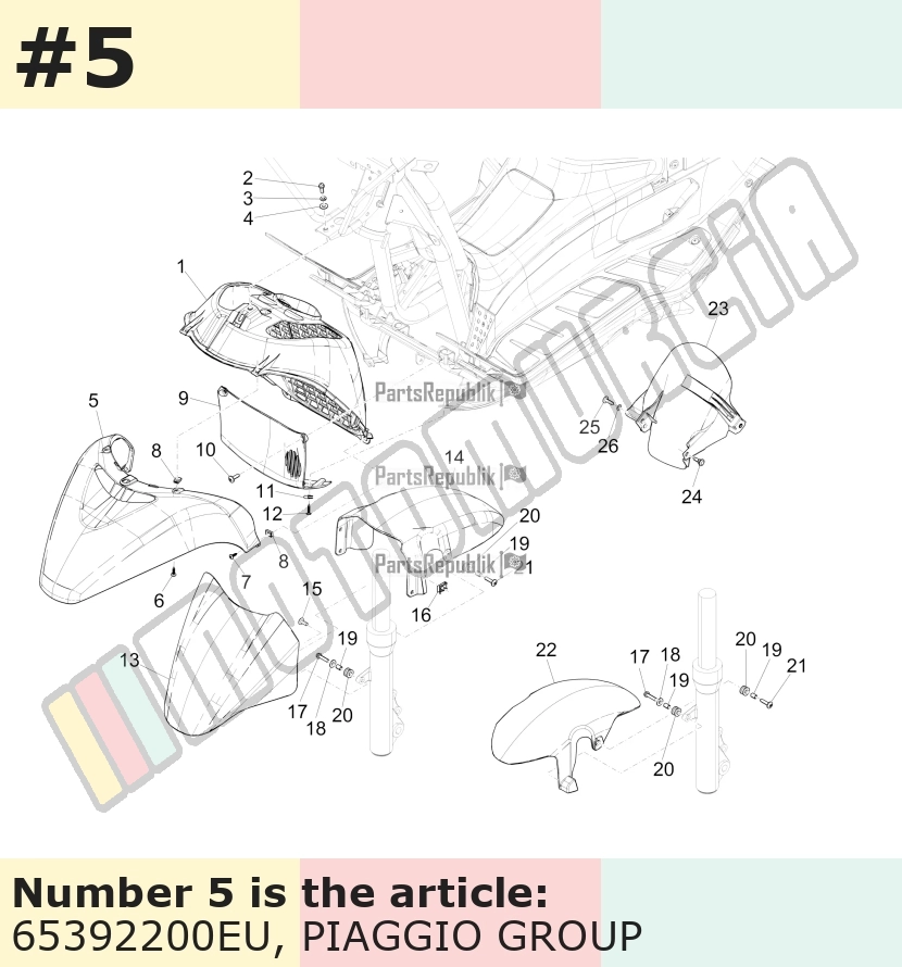 Garde-boue avant, argent, Suffixe et code couleur Piaggio: EU_gris pulsar 711/B