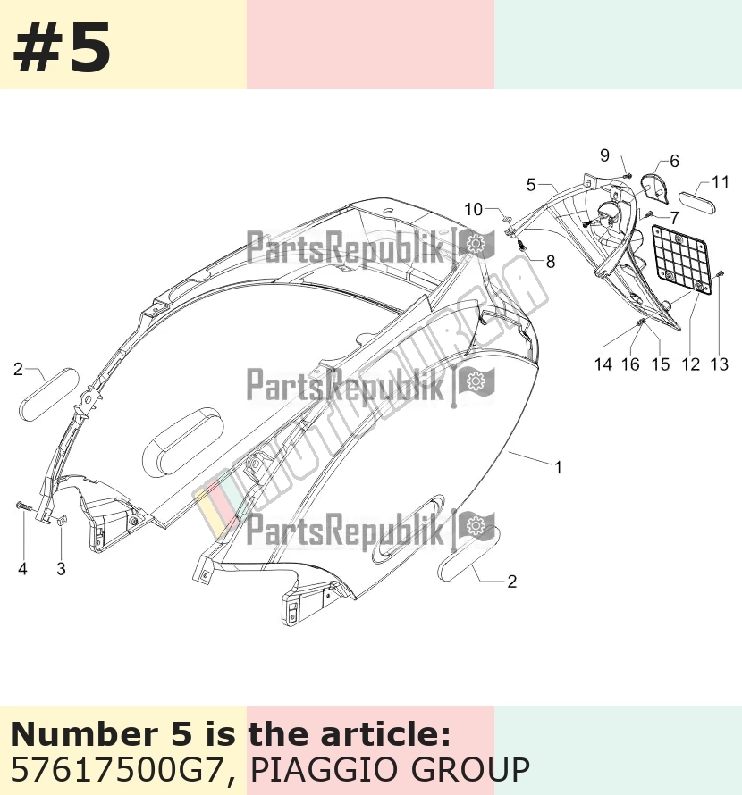 Support plaque d'immatriculation, gris, Suffixe et code couleur Piaggio: G7_gris scuro 529