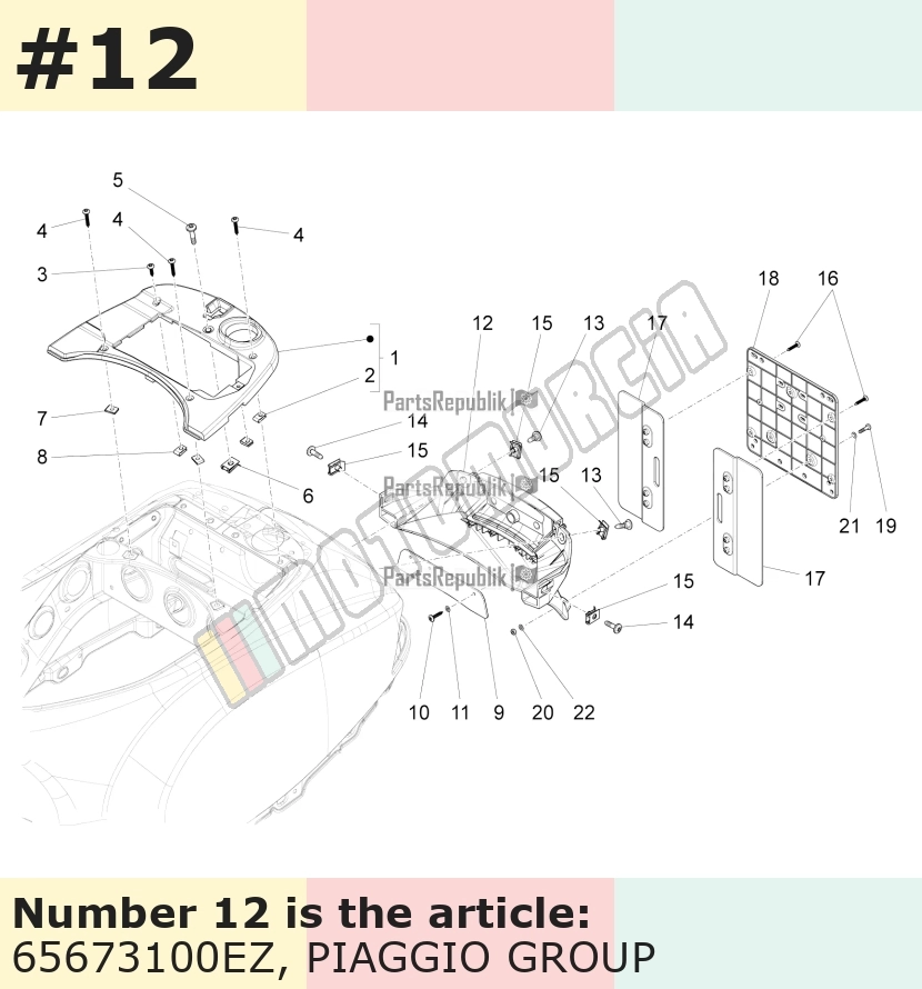 Support plaque d'immatriculation, gris, Suffixe et code couleur Piaggio: EZ_gris titane 742/B